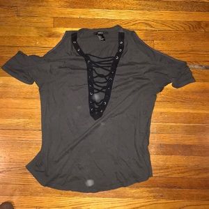 Cold shoulder lace up t shirt. Size small